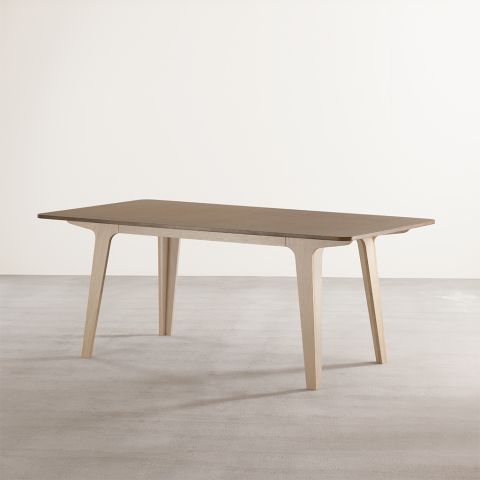 Victor dining table in ply + walnut