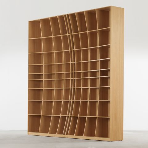 Concave bookcase in walnut